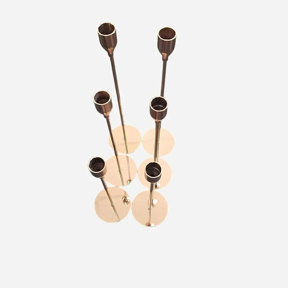 French Honey Gold Candlestick Holders, Tall Tapered Set of Six (6)